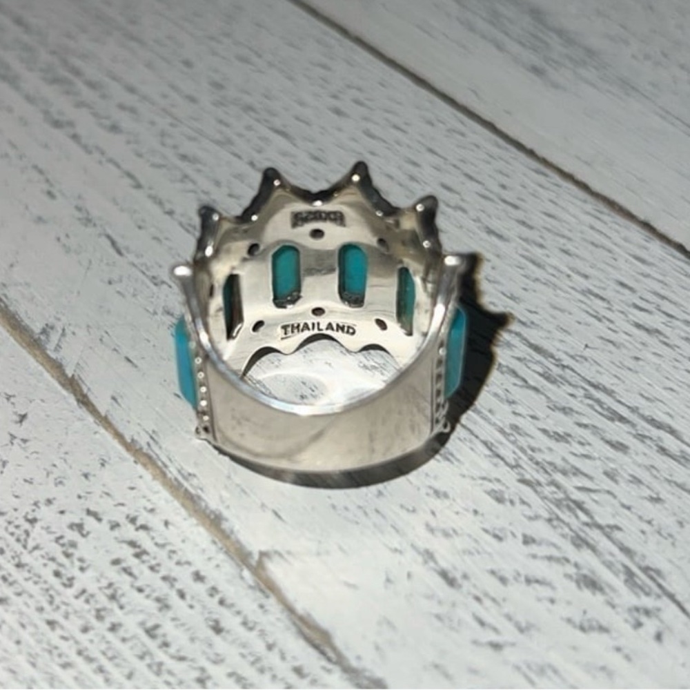 Sterling Silver Turquoise & Ruby Beaded Halo Ring size 5.75 - Picture 4 of 6